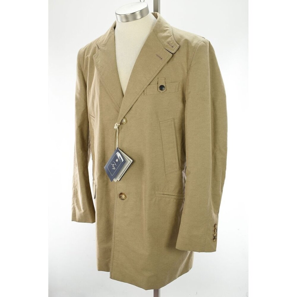 FAY Mens Tan Insulated Cotton Blend Single Breasted Driving Coat XL 46 Italy NWT
